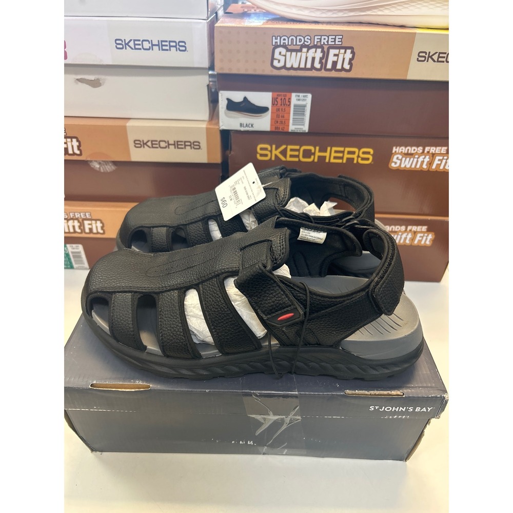St Johns Bay Fairport Mens Fisherman Sandals Black Strappy Shoes 13M 0569